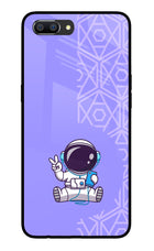 Cute Astronaut Chilling Realme C1 Glass Case Back Cover by Casekaro