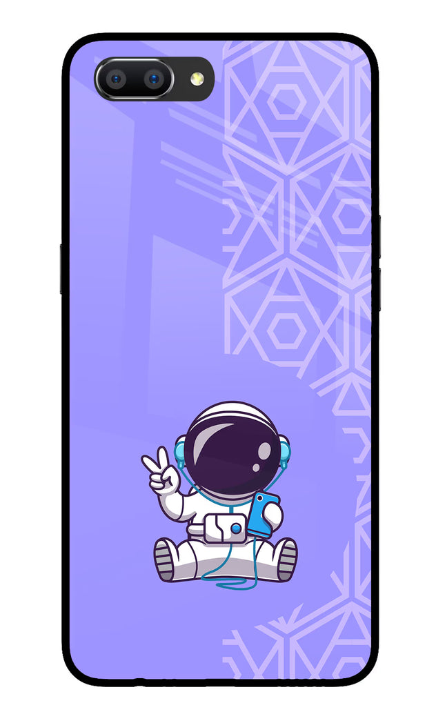Cute Astronaut Chilling Realme C1 Glass Case Back Cover by Casekaro
