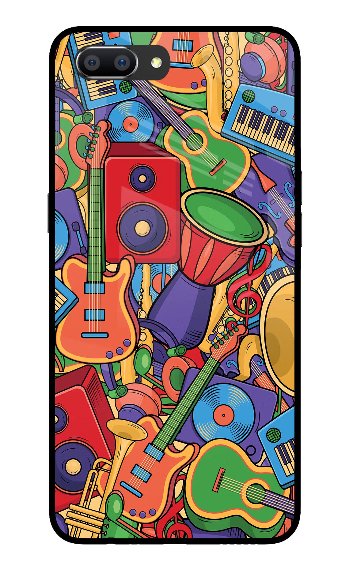 Music Instrument Doodle Realme C1 Glass Case Back Cover by Casekaro