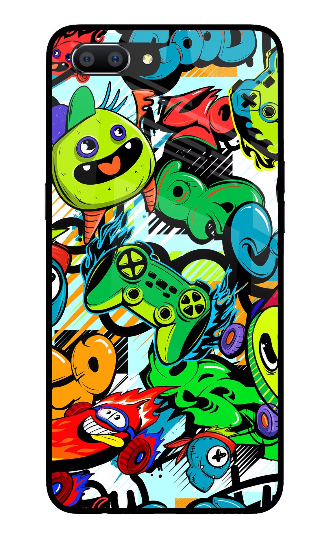 Game Doodle Realme C1 Glass Case Back Cover by Casekaro