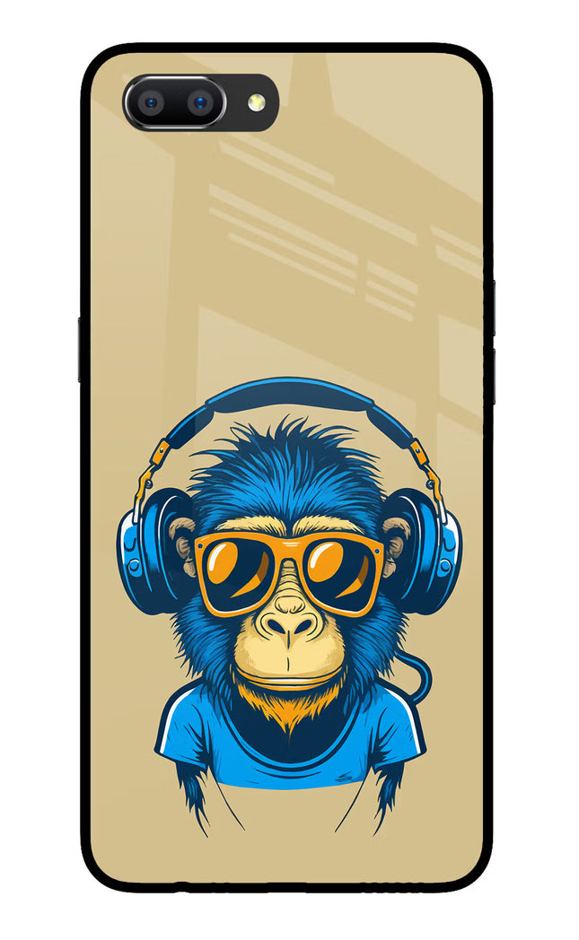 Monkey Headphone Realme C1 Glass Case Back Cover by Casekaro