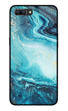 Blue Glitter Marble Realme C1 Glass Case Back Cover by Casekaro