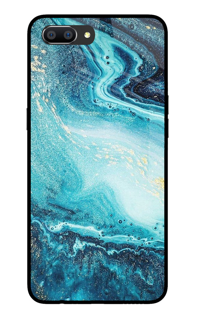Blue Glitter Marble Realme C1 Glass Case Back Cover by Casekaro