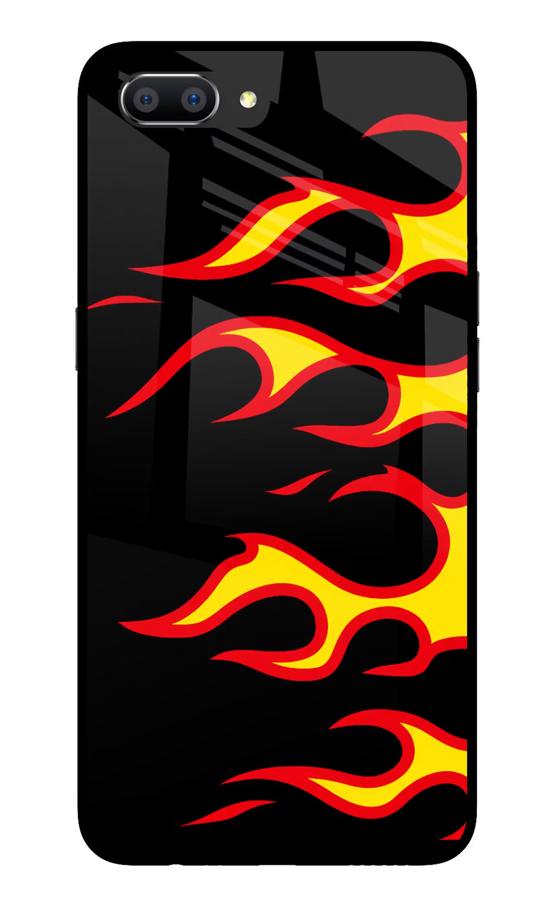 Side Sweep Flames Realme C1 Glass Case Back Cover by Casekaro