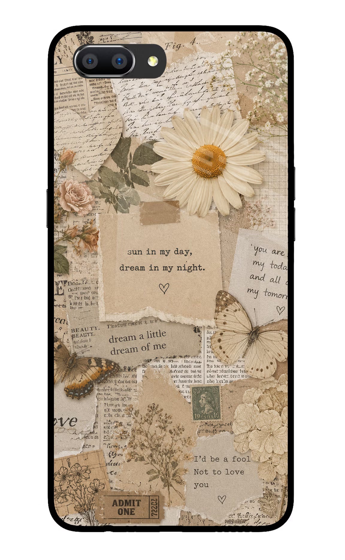 Vintage case Realme C1 Glass Case Back Cover by Casekaro
