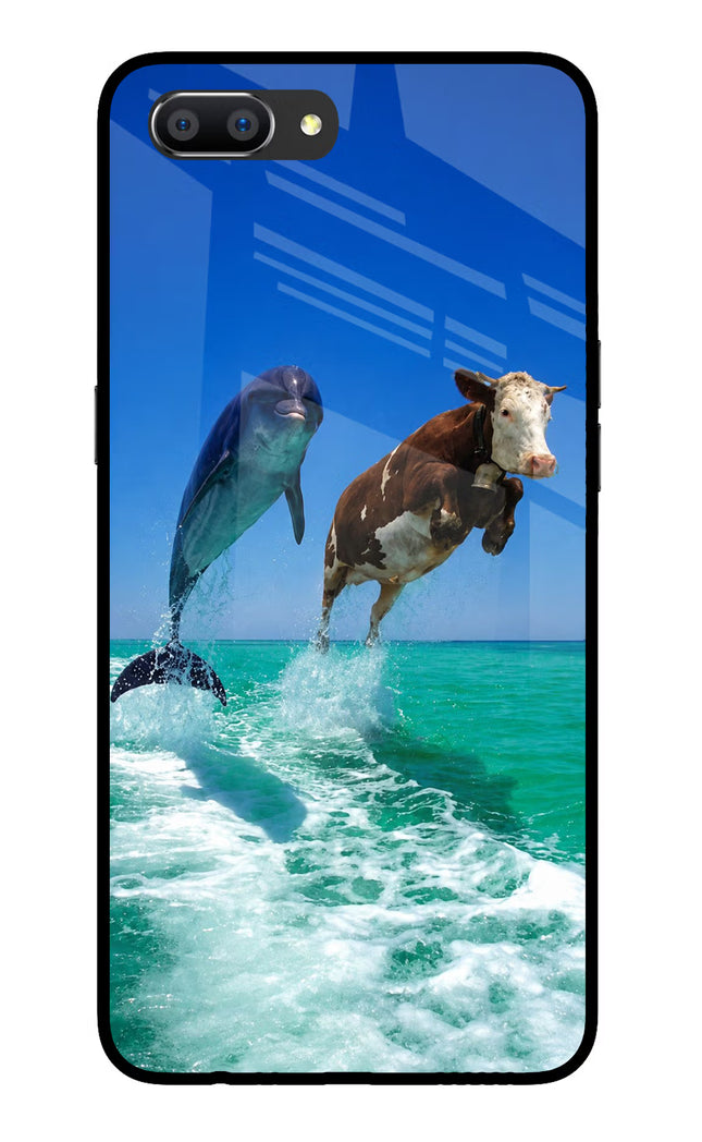 Dolphin vs Cow Realme C1 Glass Case