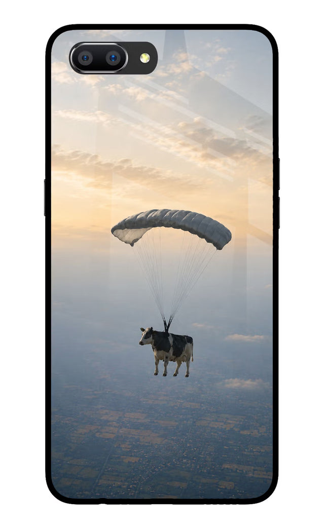Skydiving Cow Realme C1 Glass Case