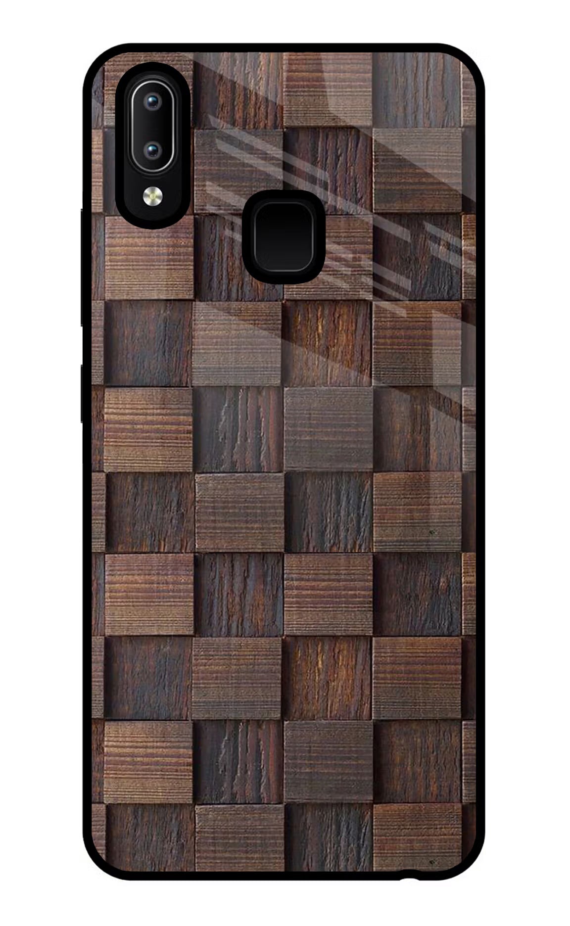 Wooden Cube Design Vivo Y91/Y93/Y95 Glass Case Back Cover by Casekaro