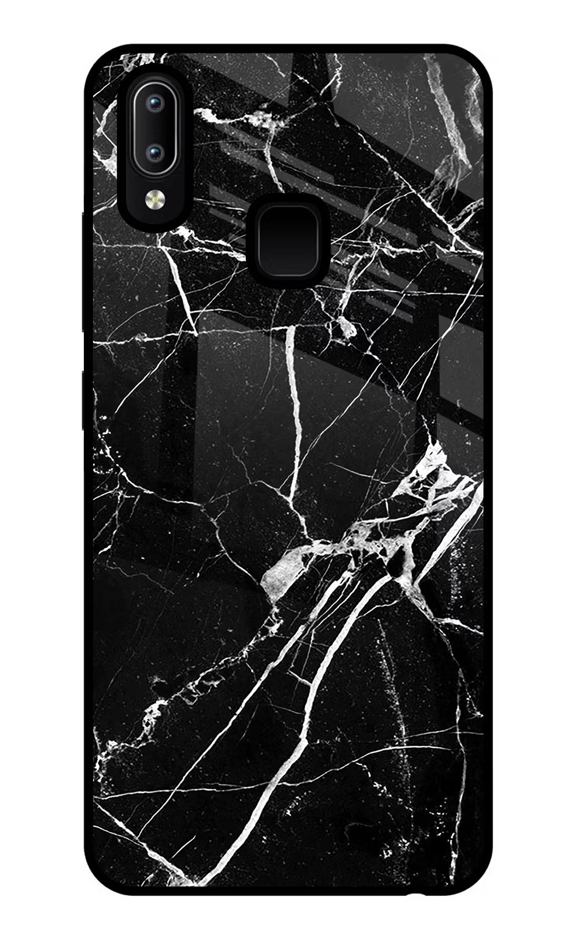 Black Marble Pattern Vivo Y91/Y93/Y95 Glass Case Back Cover by Casekaro