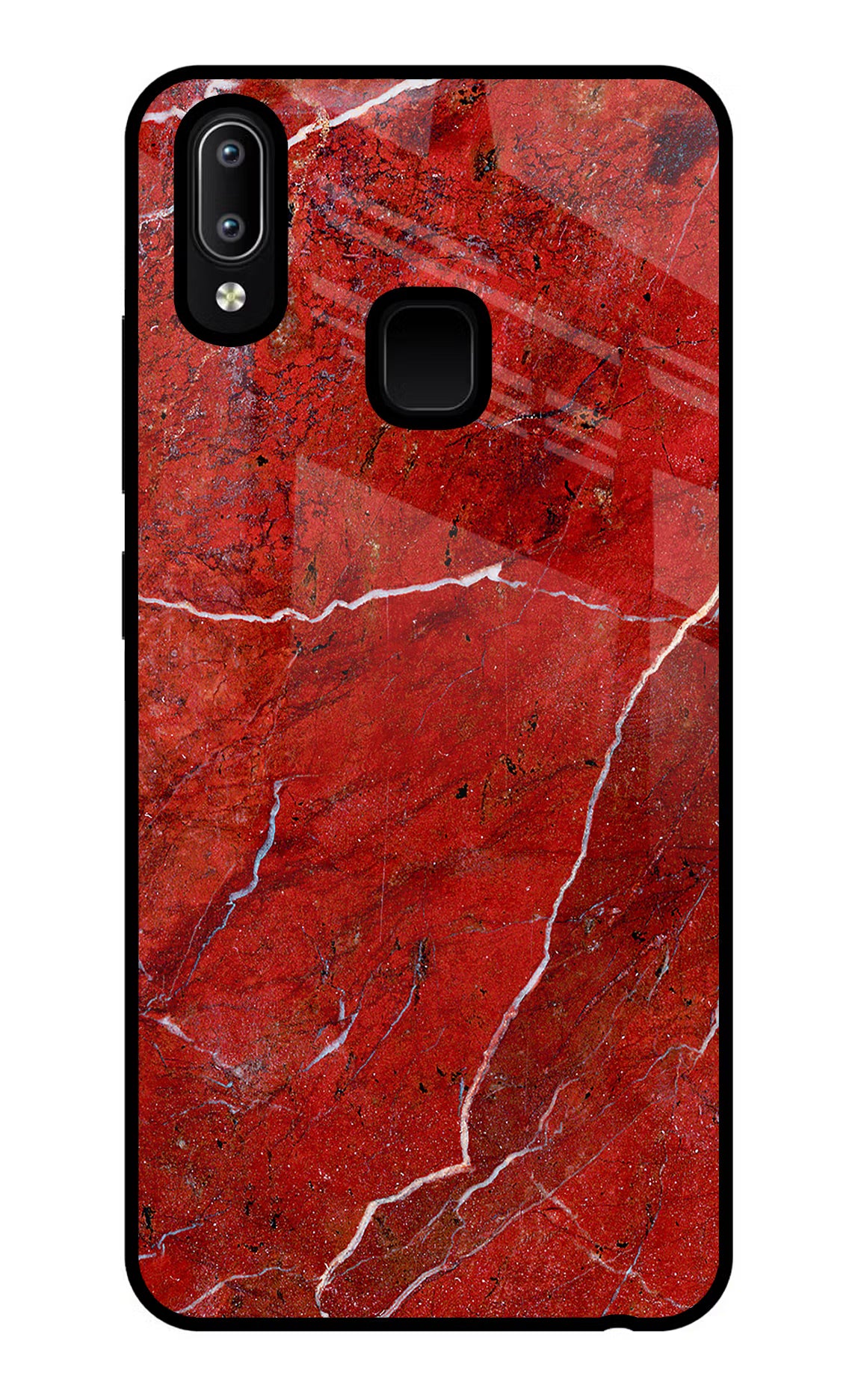 Red Marble Design Vivo Y91/Y93/Y95 Glass Case Back Cover by Casekaro