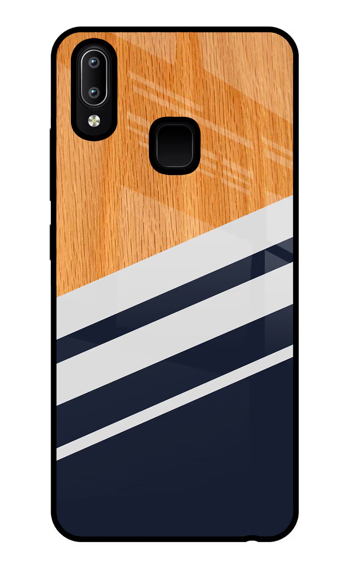 Blue and white wooden Vivo Y91/Y93/Y95 Glass Case Back Cover by Casekaro