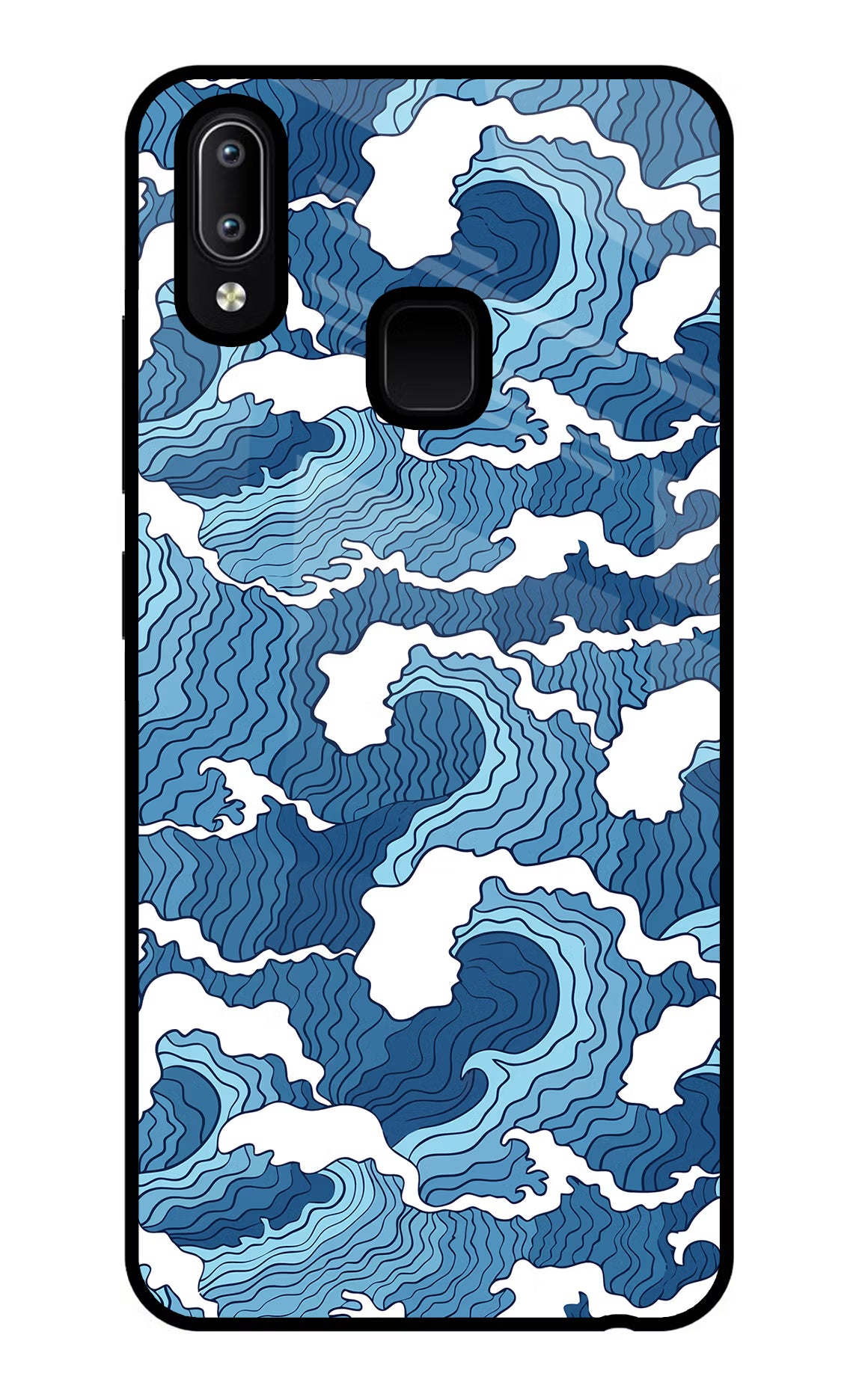 Blue Waves Vivo Y91/Y93/Y95 Glass Case Back Cover by Casekaro