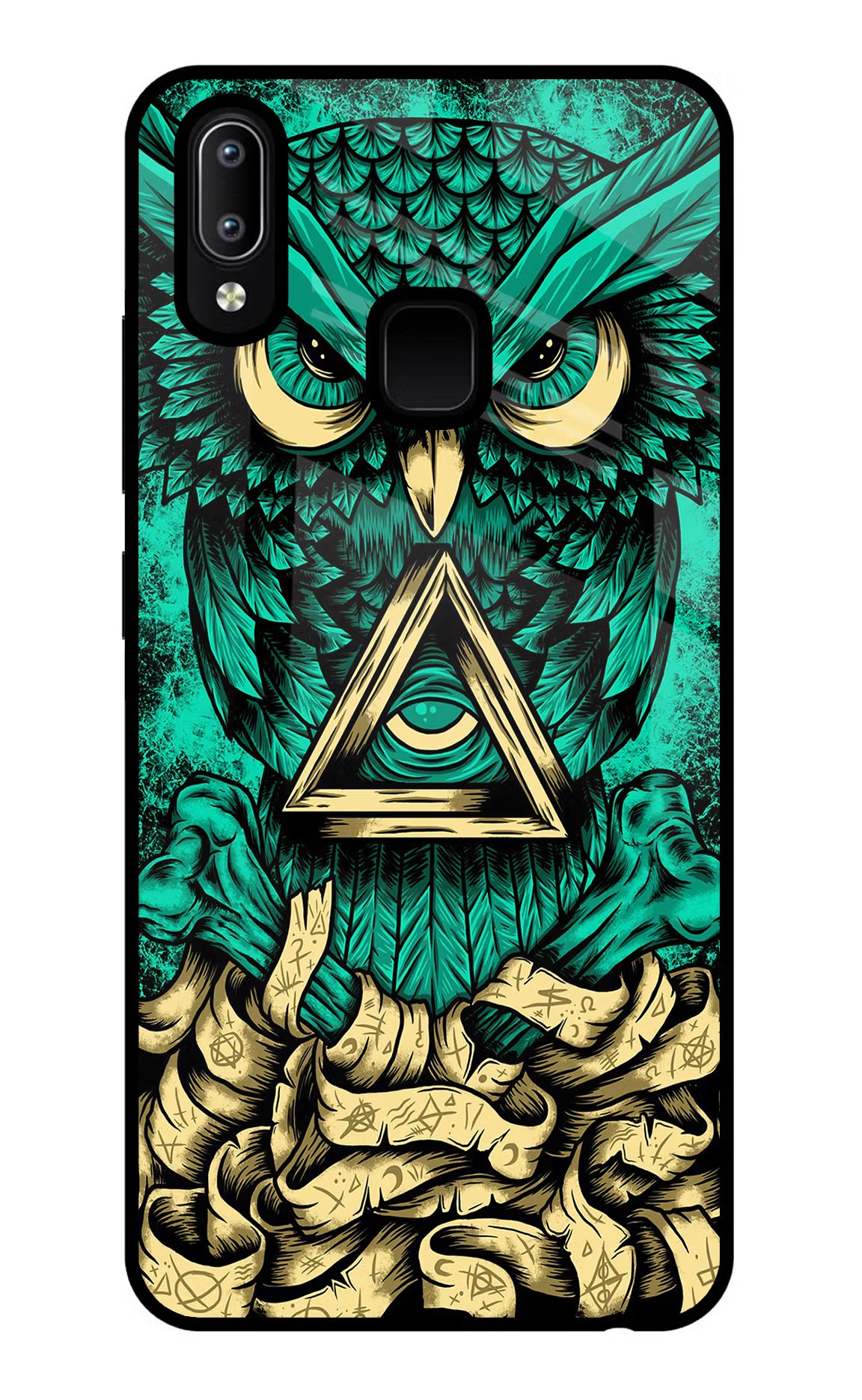 Green Owl Vivo Y91/Y93/Y95 Glass Case Back Cover by Casekaro