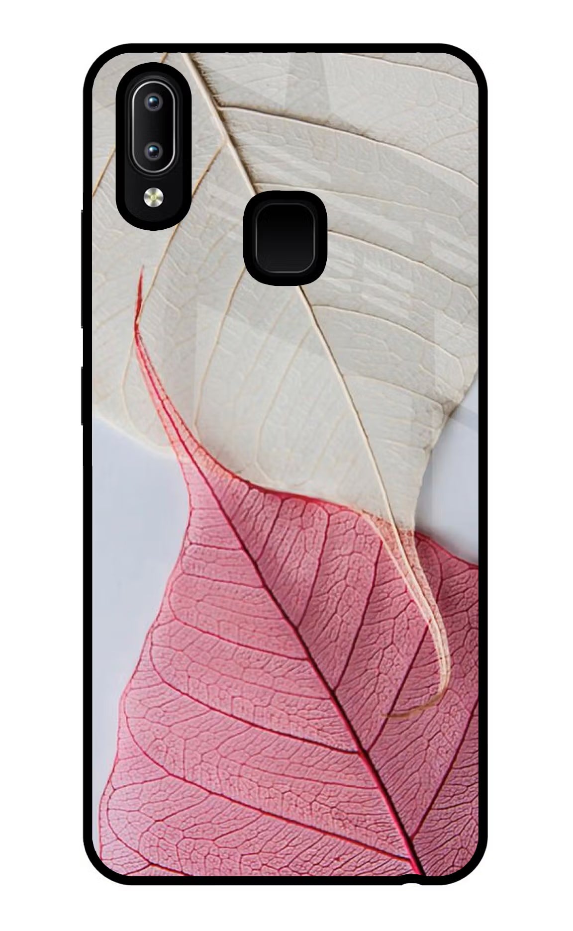 White Pink Leaf Vivo Y91/Y93/Y95 Glass Case Back Cover by Casekaro