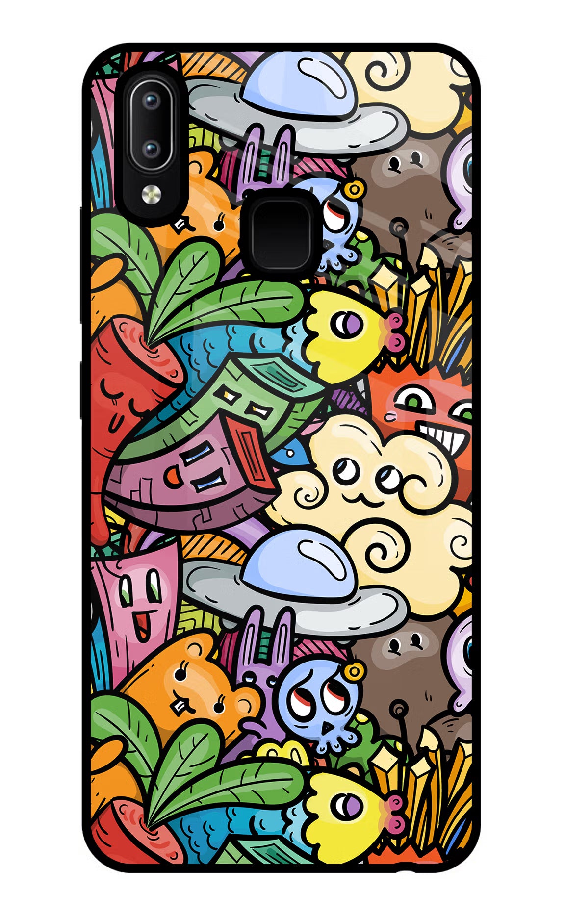 Veggie Doodle Vivo Y91/Y93/Y95 Glass Case Back Cover by Casekaro
