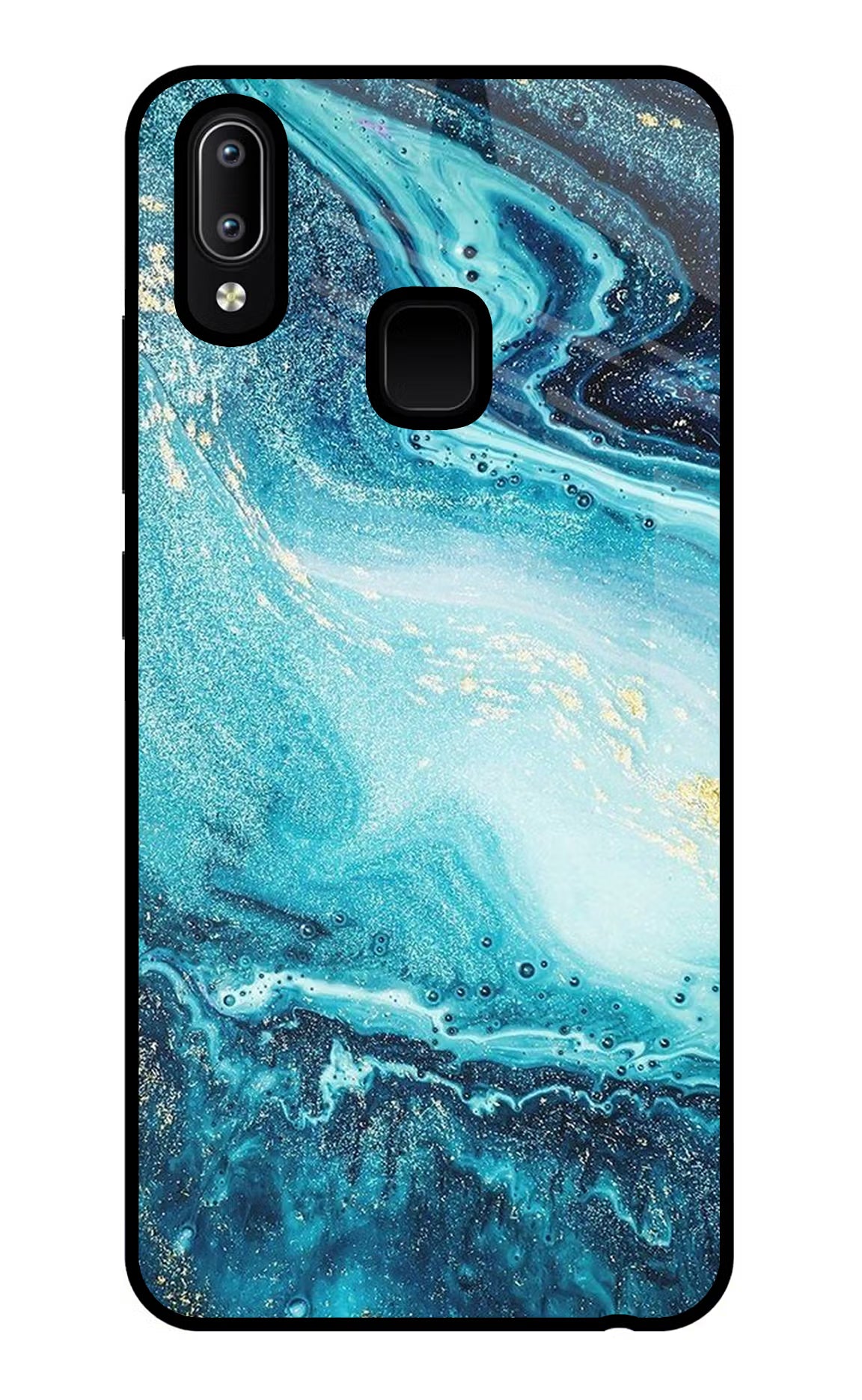 Blue Glitter Marble Vivo Y91/Y93/Y95 Glass Case Back Cover by Casekaro