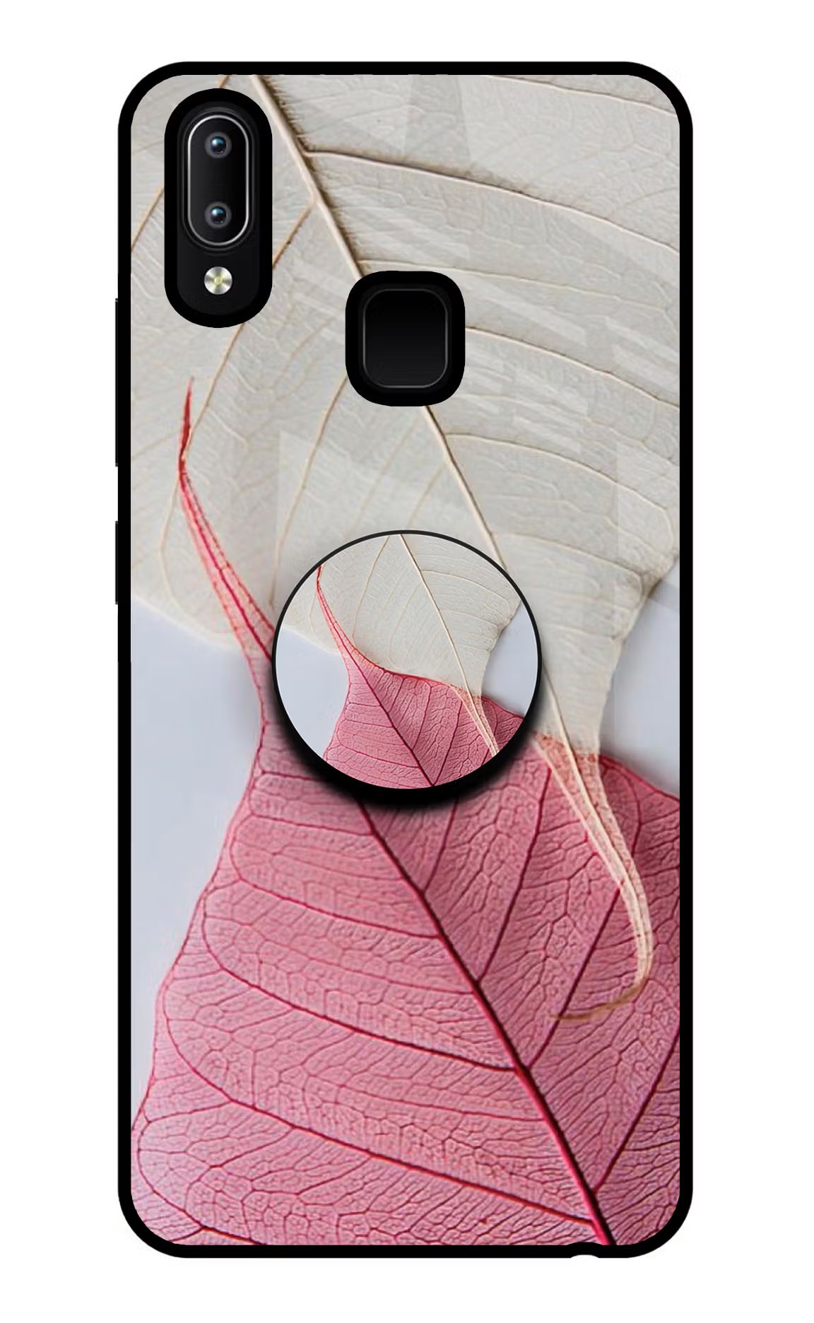 White Pink Leaf Vivo Y91/Y93/Y95 Glass Case