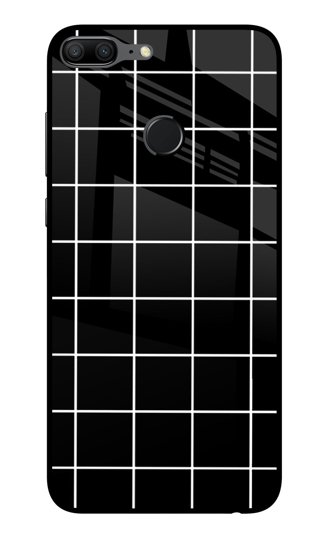 White Grid Honor 9 Lite Glass Case