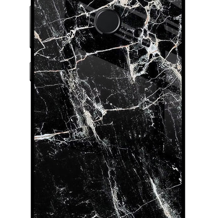 Black Marble Texture Honor 9 Lite Glass Case Back Cover by Casekaro