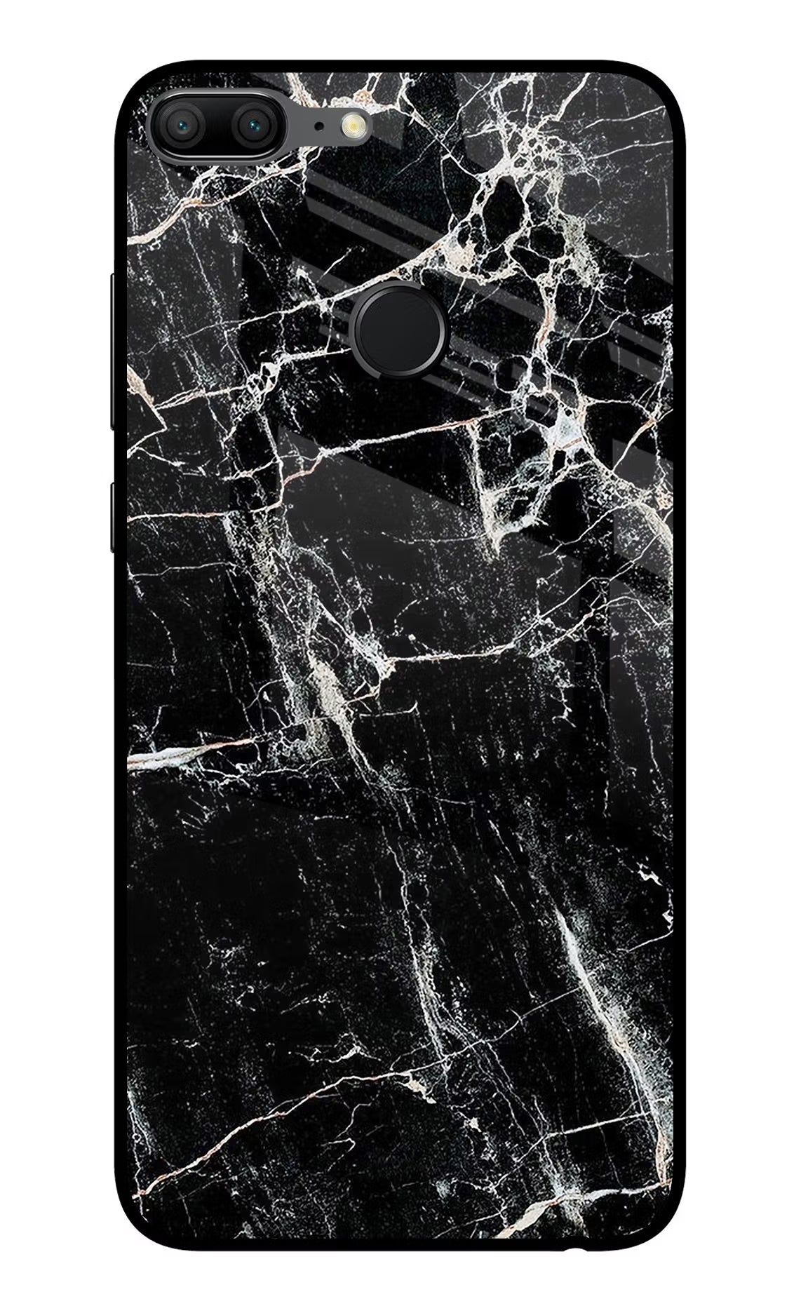 Black Marble Texture Honor 9 Lite Glass Case Back Cover by Casekaro
