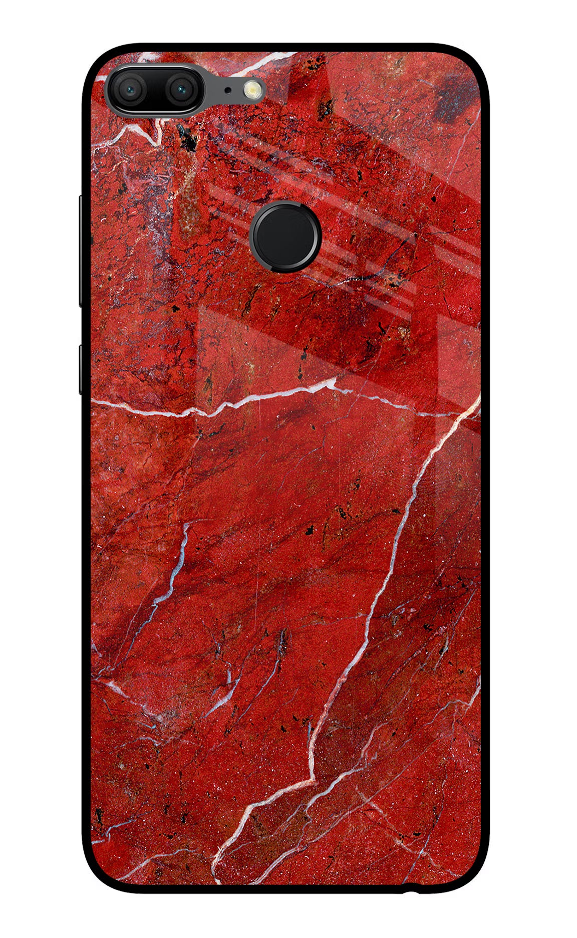 Red Marble Design Honor 9 Lite Glass Case Back Cover by Casekaro