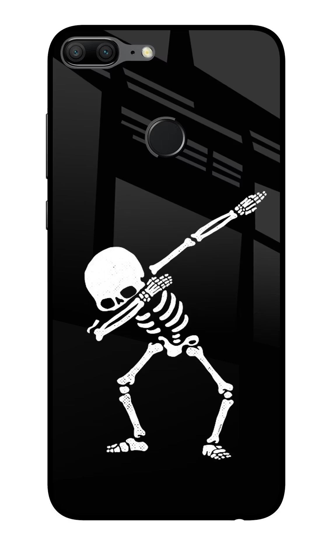 Dabbing Skeleton Art Honor 9 Lite Glass Case Back Cover by Casekaro