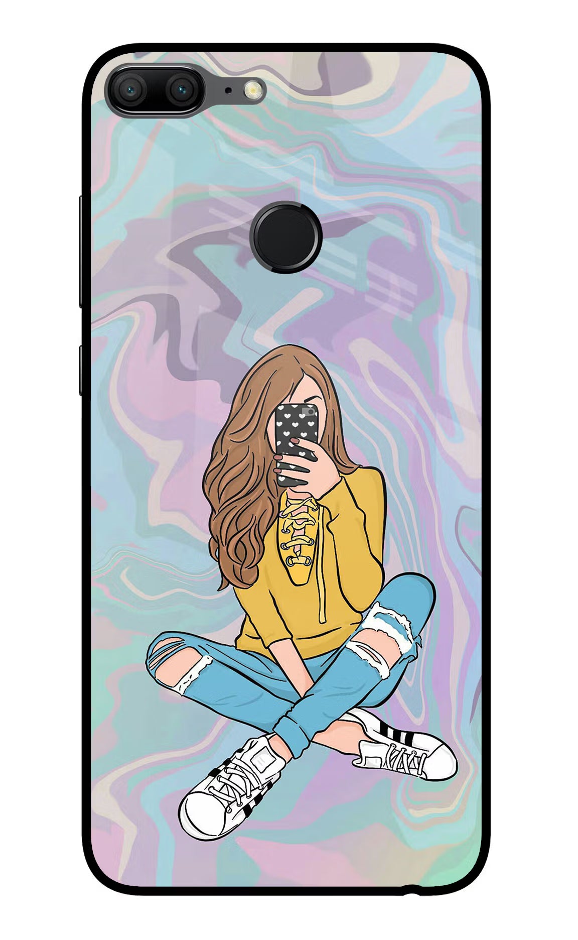 Selfie Girl Honor 9 Lite Glass Case Back Cover by Casekaro