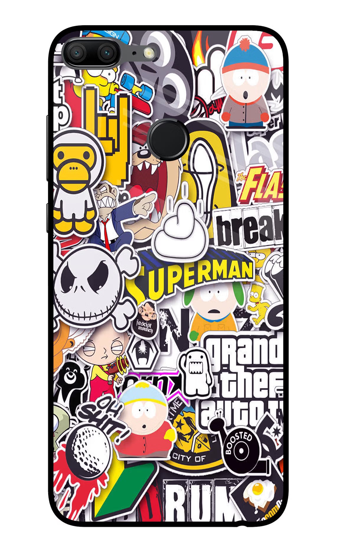 Sticker Bomb Honor 9 Lite Glass Case Back Cover by Casekaro