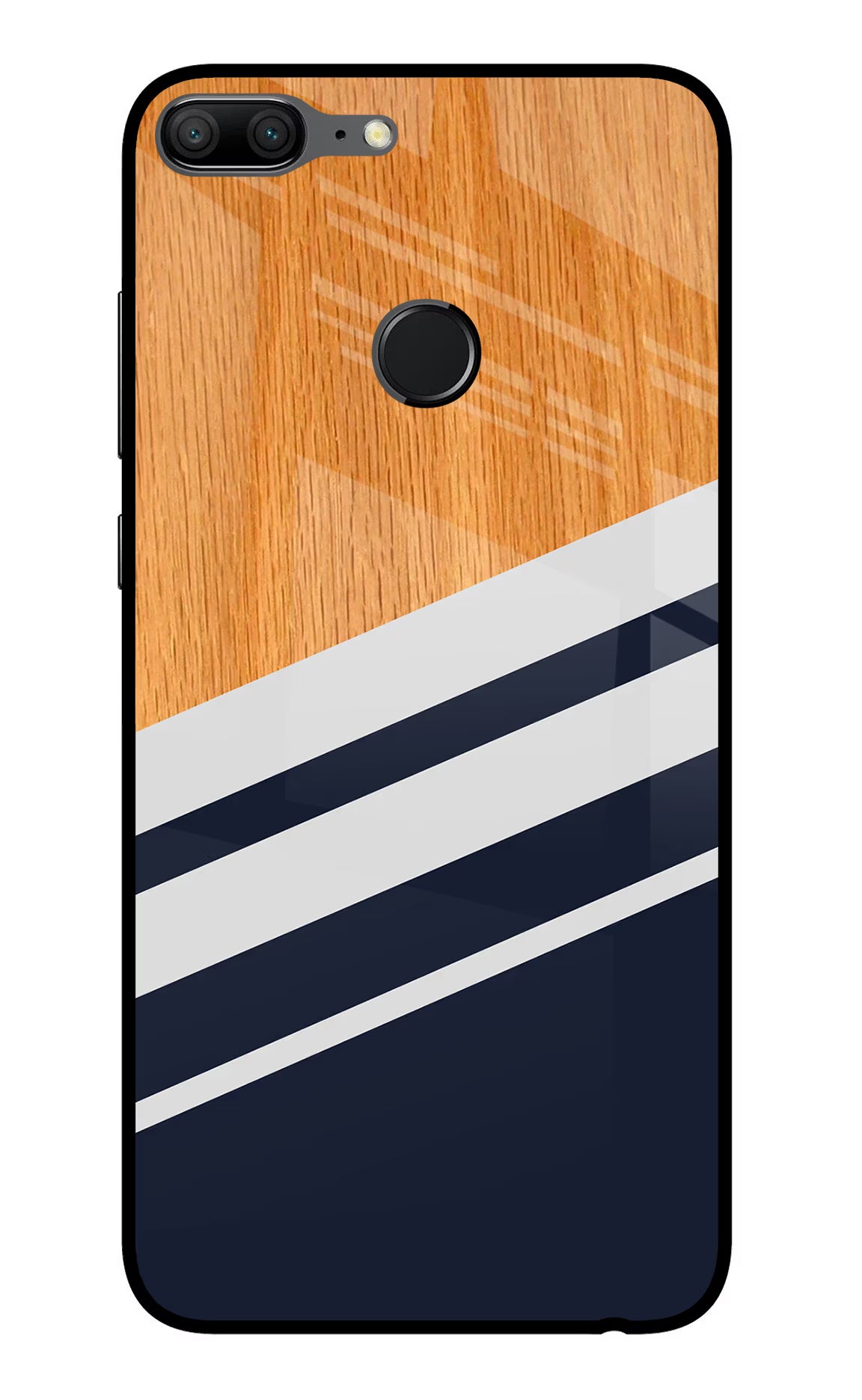 Blue and white wooden Honor 9 Lite Glass Case Back Cover by Casekaro