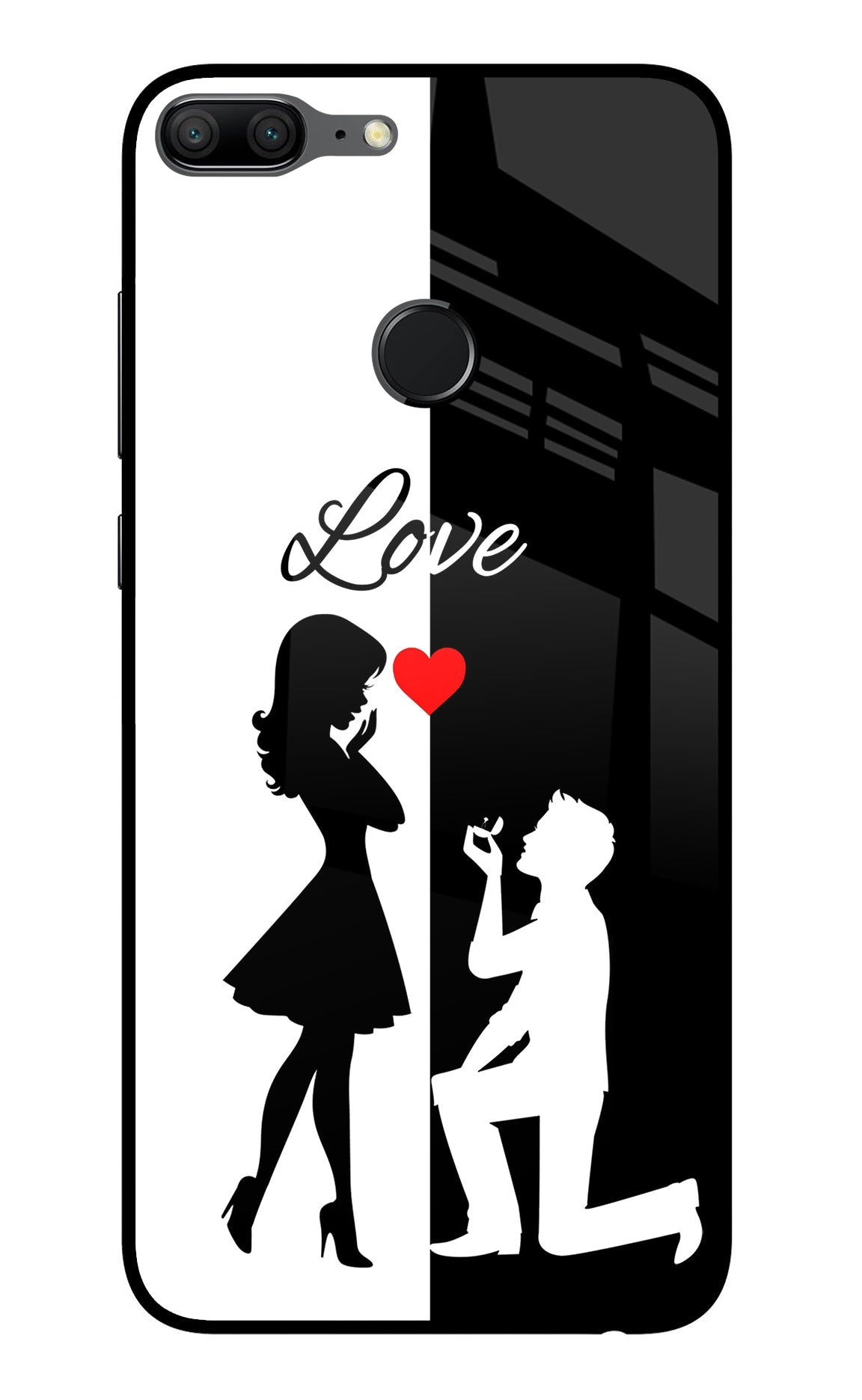 Love Propose Black And White Honor 9 Lite Glass Case