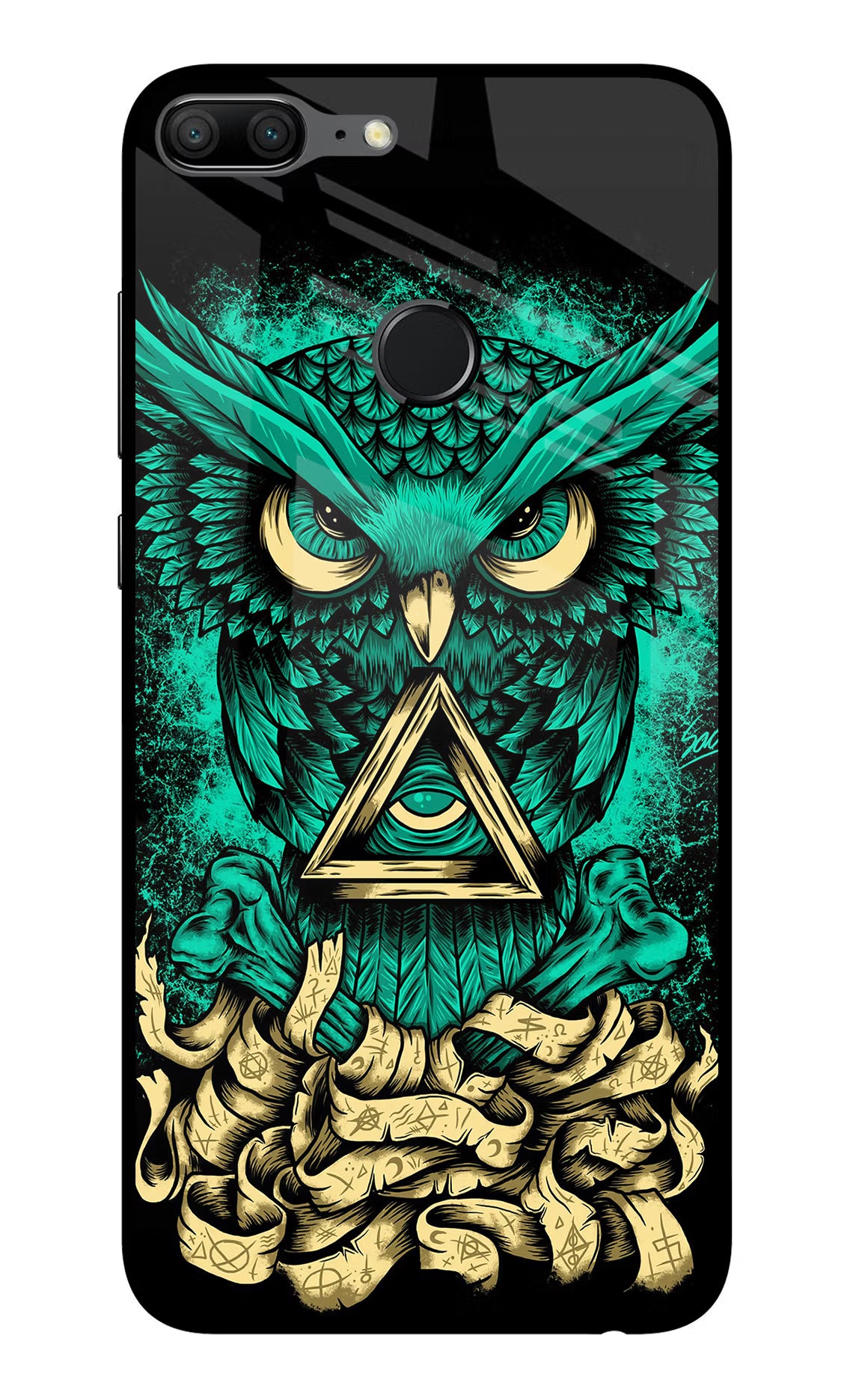 Green Owl Honor 9 Lite Glass Case Back Cover by Casekaro