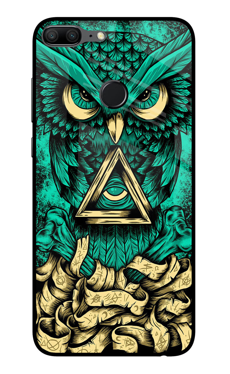 Green Owl Honor 9 Lite Back Cover, Glass case