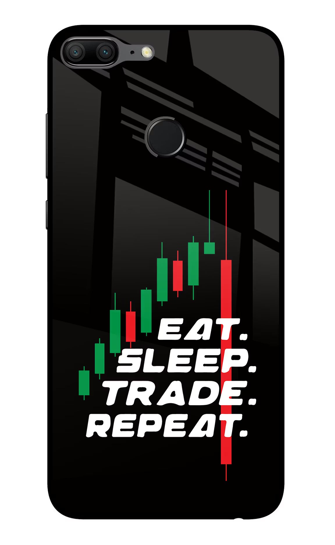 Eat Sleep Trade Repeat Honor 9 Lite Glass Case Back Cover by Casekaro