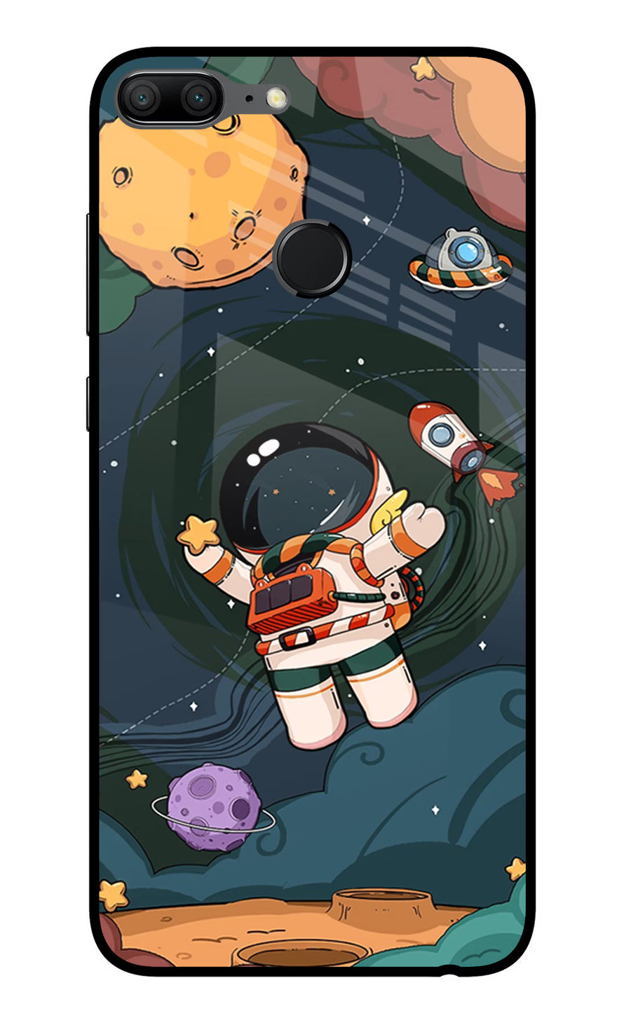 Cartoon Astronaut Honor 9 Lite Back Cover, Glass case
