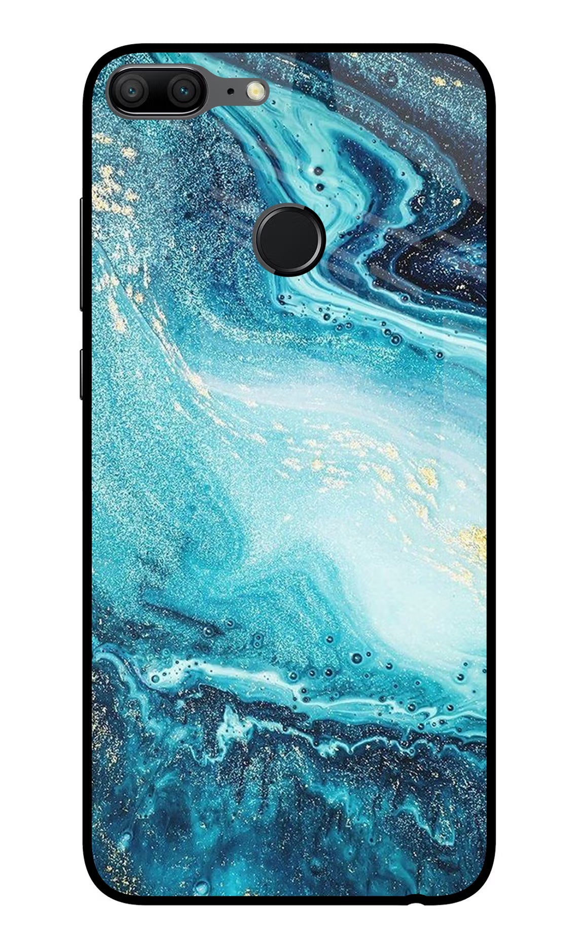 Blue Glitter Marble Honor 9 Lite Glass Case Back Cover by Casekaro
