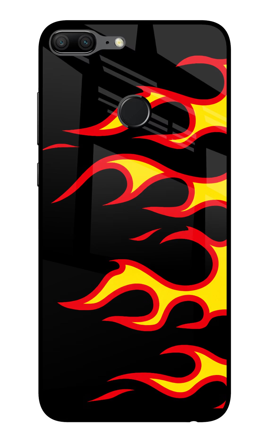 Side Sweep Flames Honor 9 Lite Glass Case Back Cover by Casekaro