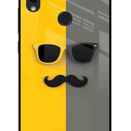 Sunglasses with Mustache Redmi Note 7/7S/7 Pro Glass Case Back Cover by Casekaro
