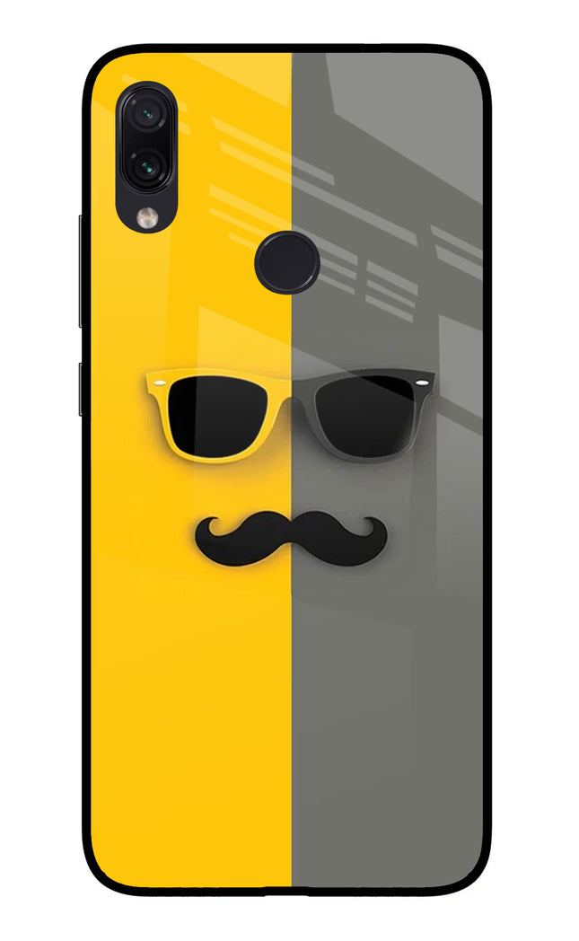 Sunglasses with Mustache Redmi Note 7/7S/7 Pro Glass Case Back Cover by Casekaro