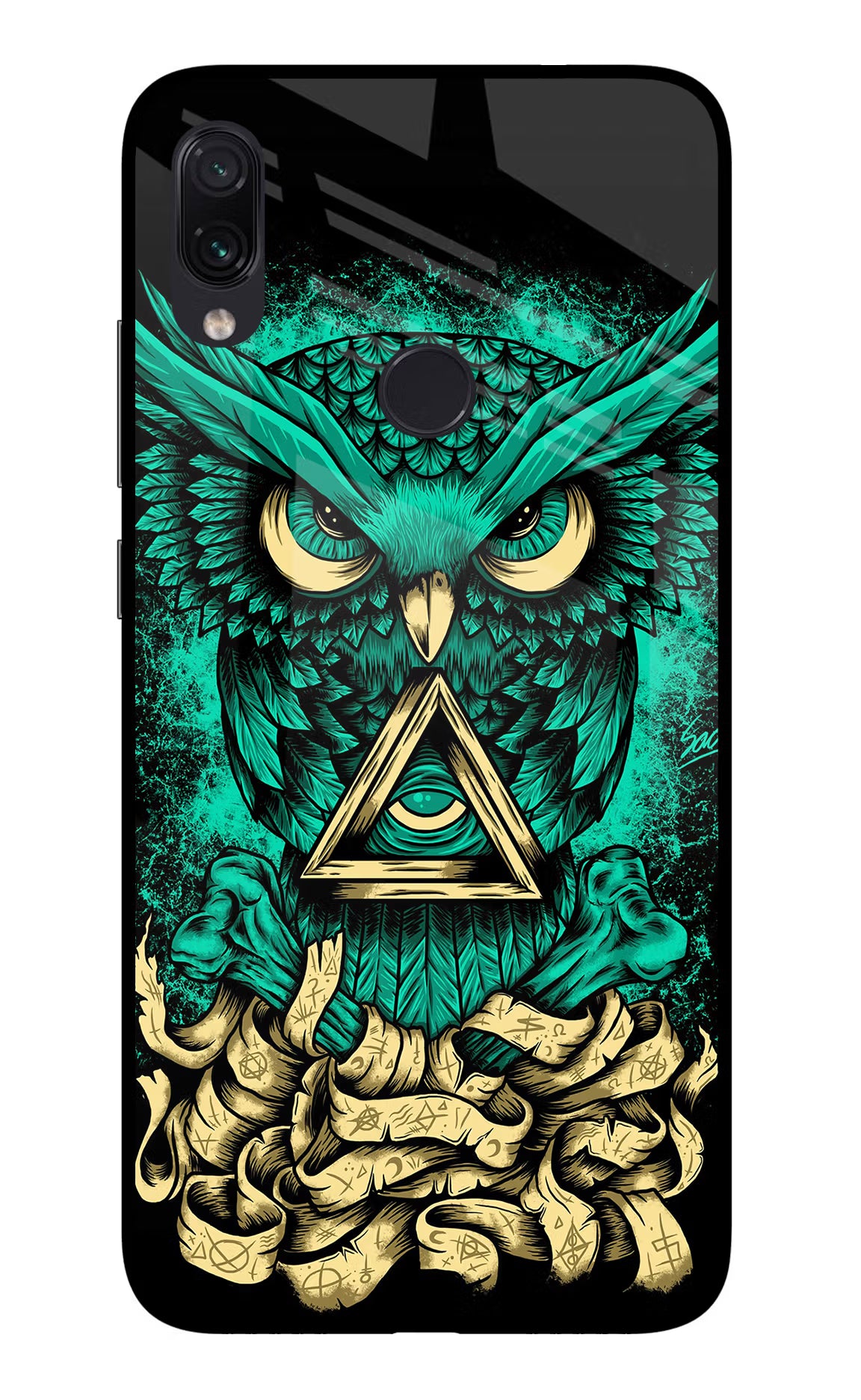 Green Owl Redmi Note 7/7S/7 Pro Glass Case Back Cover by Casekaro