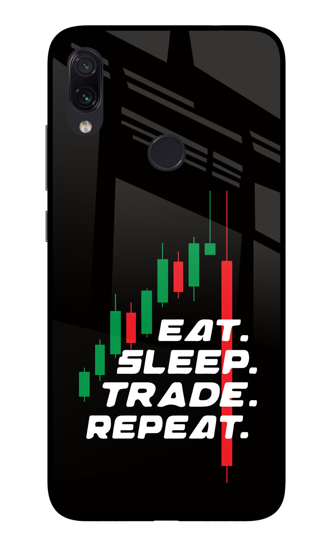 Eat Sleep Trade Repeat Redmi Note 7/7S/7 Pro Glass Case Back Cover by Casekaro