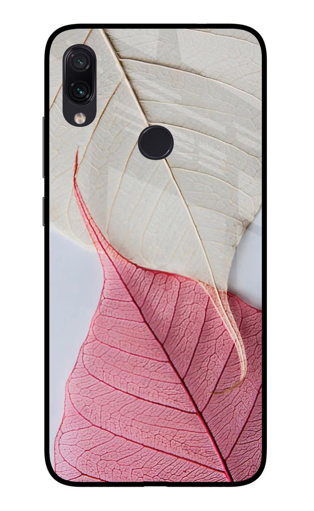 White Pink Leaf Redmi Note 7/7S/7 Pro Glass Case Back Cover by Casekaro