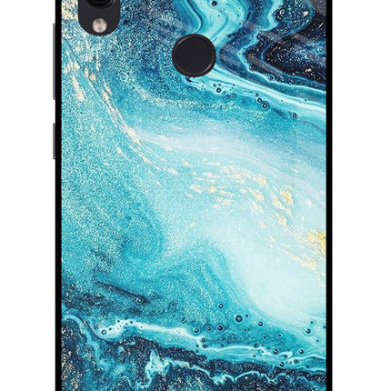 Blue Glitter Marble Redmi Note 7/7S/7 Pro Glass Case Back Cover by Casekaro