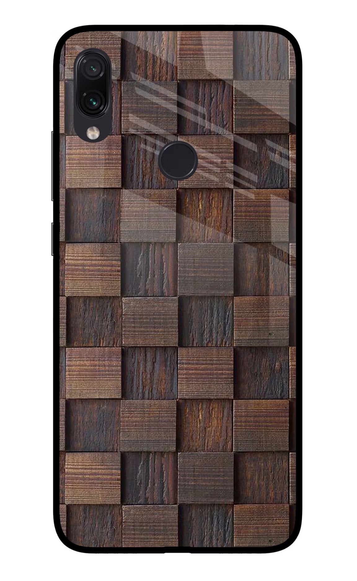 Wooden Cube Design Redmi Note 7 Pro Glass Case Back Cover by Casekaro