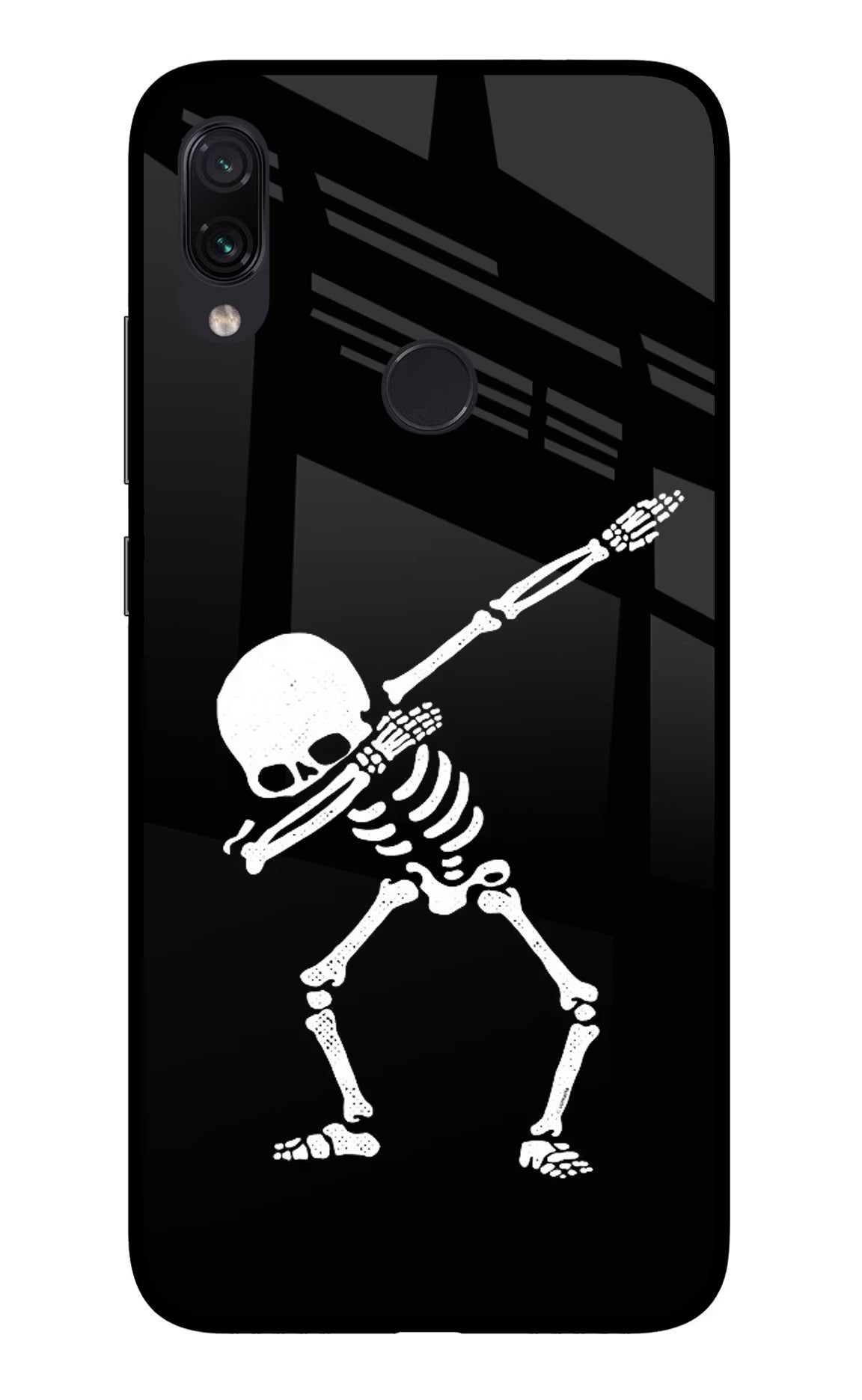 Dabbing Skeleton Art Redmi Note 7 Pro Glass Case Back Cover by Casekaro