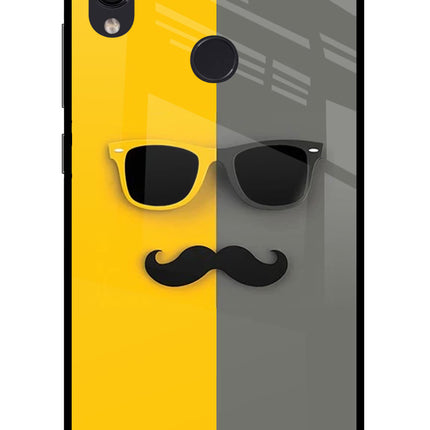 Sunglasses with Mustache Redmi Note 7 Pro Glass Case Back Cover by Casekaro