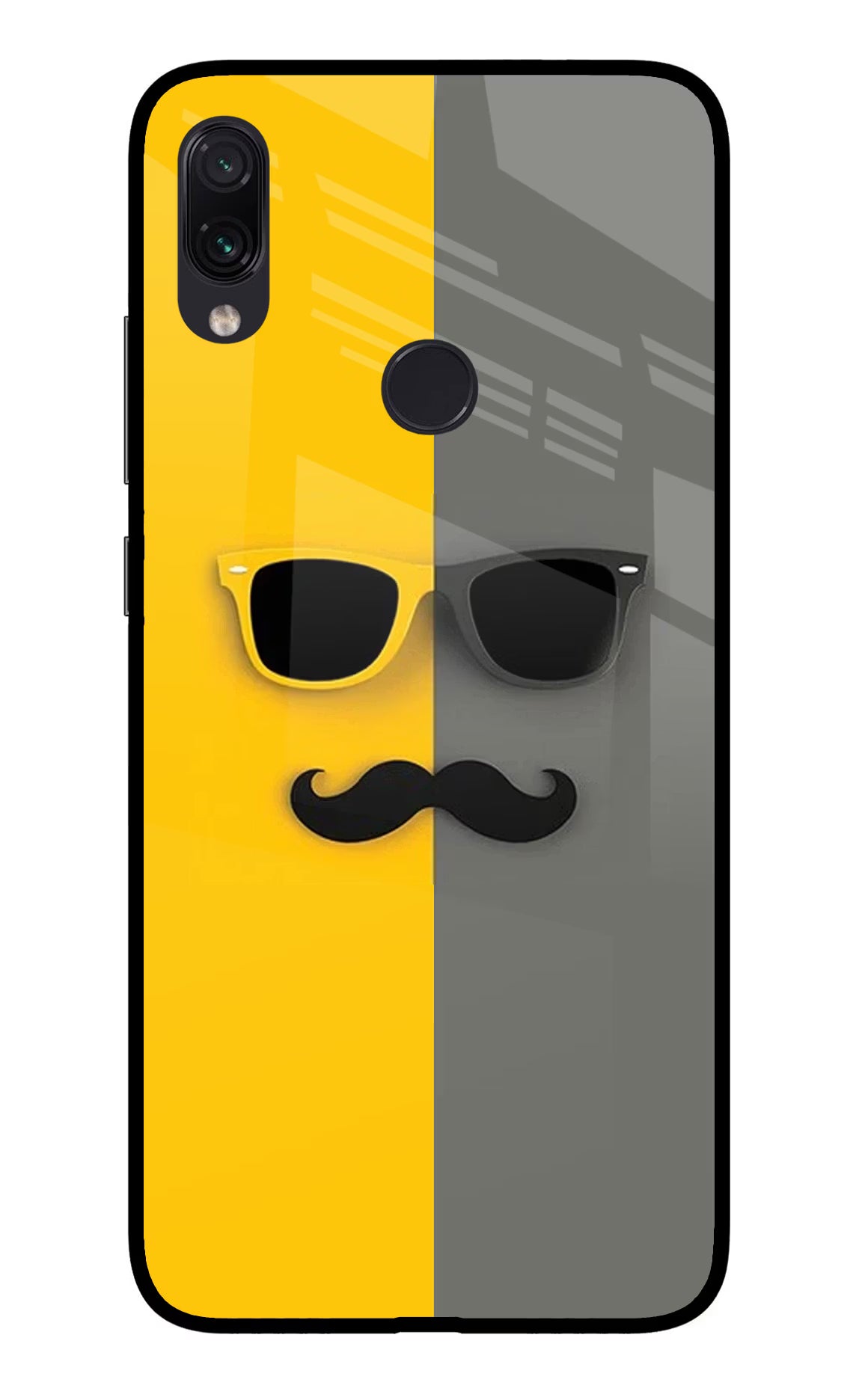 Sunglasses with Mustache Redmi Note 7 Pro Glass Case Back Cover by Casekaro