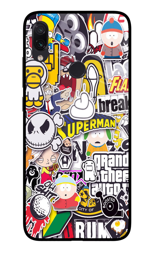 Sticker Bomb Redmi Note 7 Pro Glass Case Back Cover by Casekaro