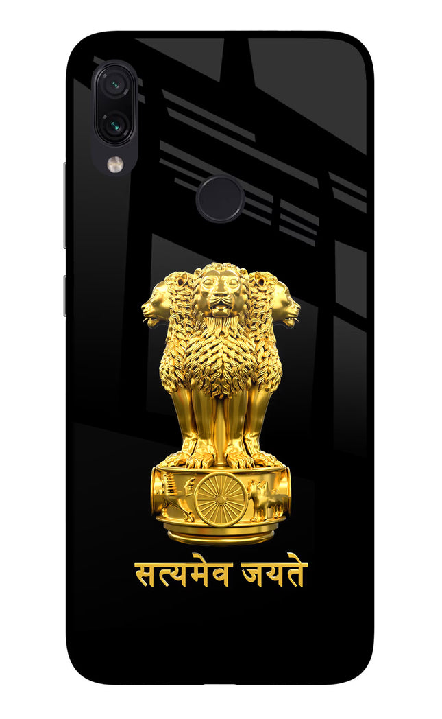 Satyamev Jayate Golden Redmi Note 7 Pro Glass Case Back Cover by Casekaro