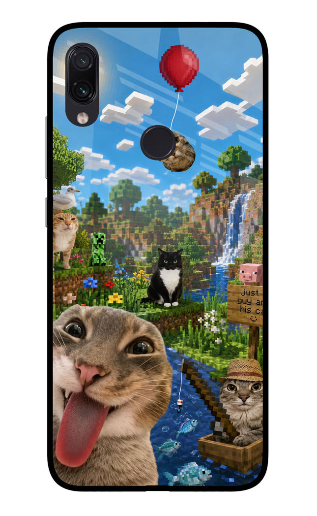 Minecraft Cat Chaos Redmi Note 7 Pro Glass Case Back Cover by Casekaro
