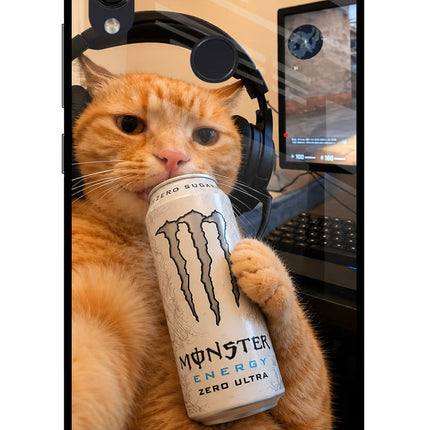 Gamer Cat Energy Redmi Note 7 Pro Glass Case Back Cover by Casekaro